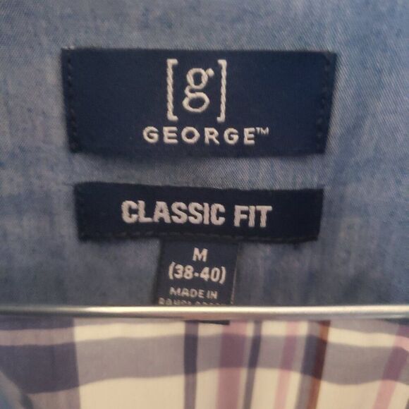 George Men's Classic Fit Checker Button Down Long Sleeve Shirt with Pocket - Picture 3 of 3